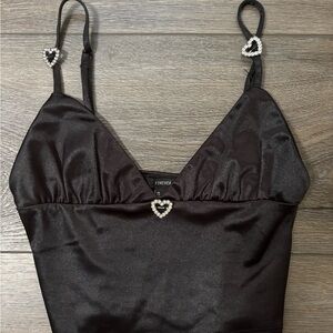 Forever 21 Black Satin Top with Heart Details